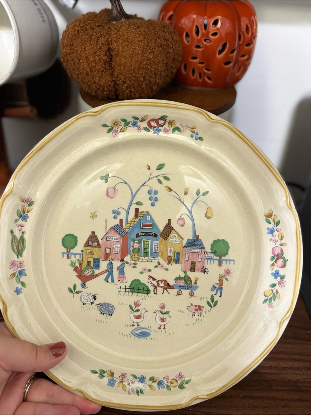 Heartland Vintage Village Scene Ceramic Dinner Plate - Cream